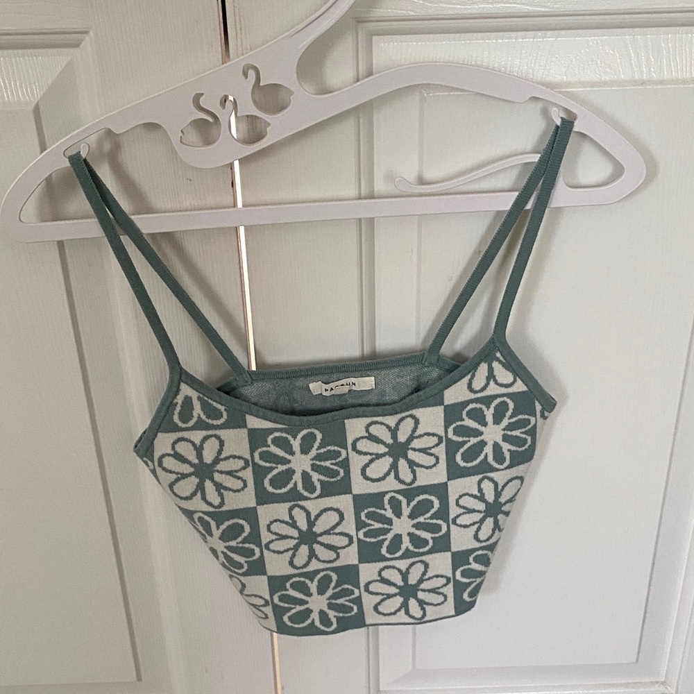PacSun Green and White Floral Tank Top